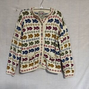 Alpaca Connection Fish Print Cardigan Sweater